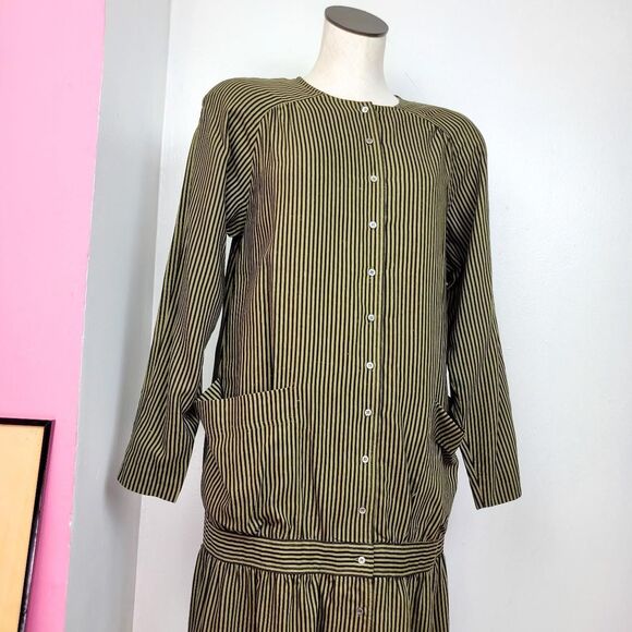 Vintage 80s Nicole Miller Striped Silk Dress - Picture 2 of 6